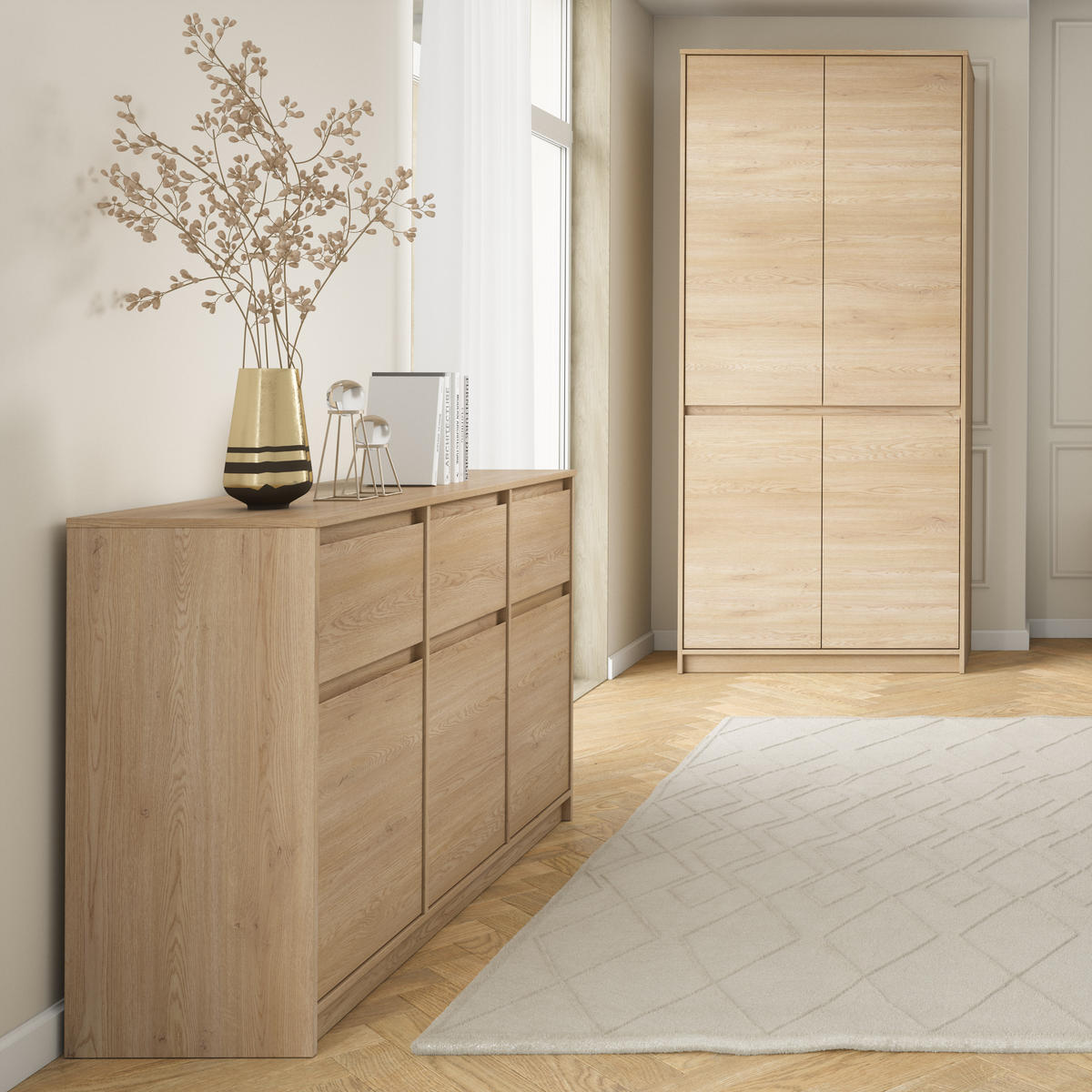 SIDEBOARD Mormanno 4T Eiche Cremona – klassisches Design im Holzdekor - Eichefarben, Holzwerkstoff (91/197.5/51cm) - AX Living