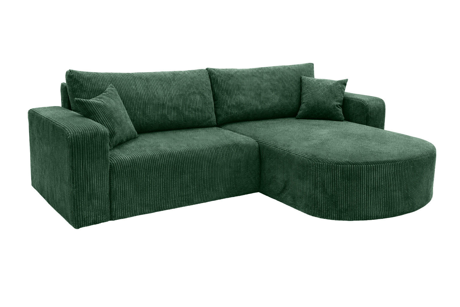 ECKSOFA Mit Schlaffunktion, Cordstoff Poso, Grün, Rechts, ROUND ONE - Grün, Holz (244/175cm) - Kaiser Möbel