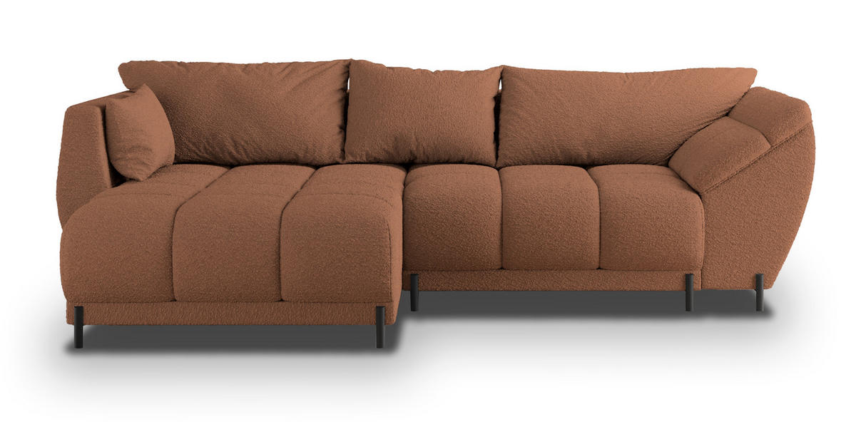 ECKSOFA VESTANO L-S Kupferfarben Boucle-Stoff mit Schlaffunktion - Kupferfarben, Holz (287/182cm) - MASSENO