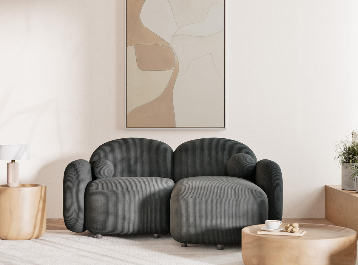 ECKSOFA Bahama Anthrazit Samtstoff - Anthrazit/Schwarz, Holz/Holzwerkstoff (190/146cm) - Maison de Reve