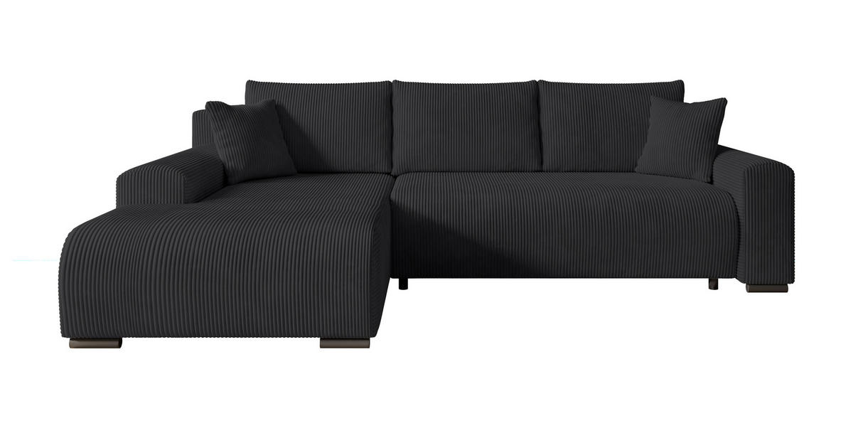 ECKSOFA Nelly mit Bettkasten und Schlaffunktion, Cordstoff in L-Form - Schwarz, Textil (270/185cm)