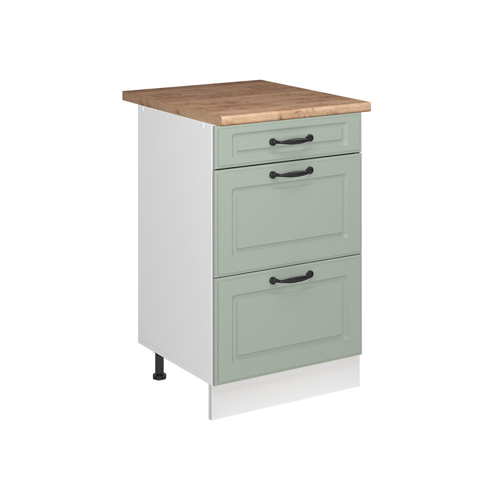 KÜCHENUNTERSCHRANK R-Line, Mint Landhaus/Weiß, 50 cm Arbeitsplatte Goldkraft Eiche - Weiß/Grün, Holzwerkstoff (50/81.6/60cm) - Vicco