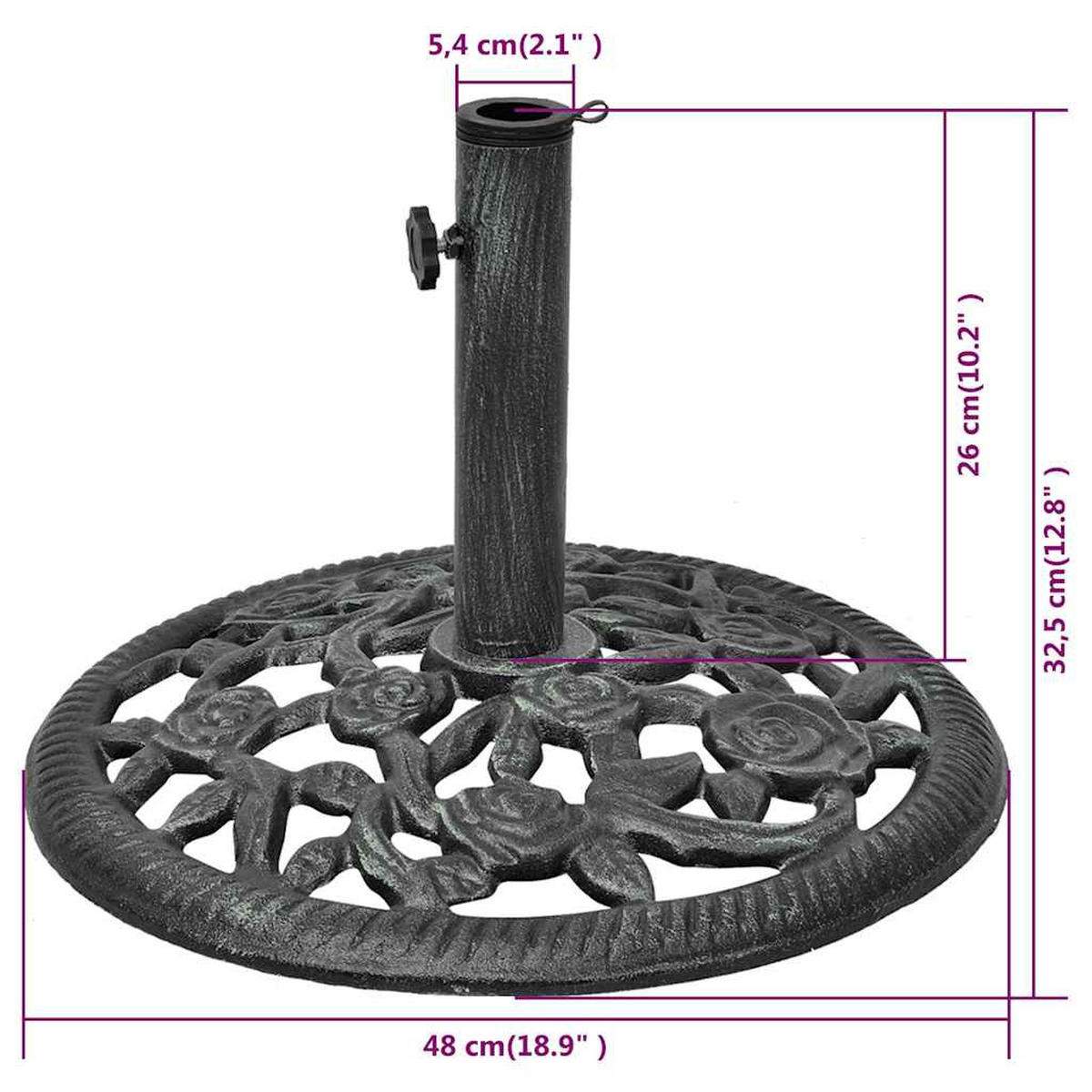 SONNENSCHIRMSTÄNDER Gusseisen 12 Kg 48 Cm - Schwarz, Metall (48/48cm) - vidaXL