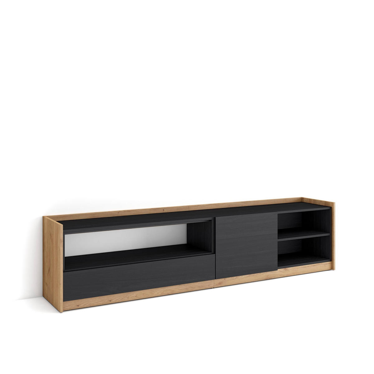 TV-SCHRANK, Lowboard, Schwarz Eiche, 207/37/50cm - Schwarz, Holzwerkstoff (207/50/37cm) - Skraut Home