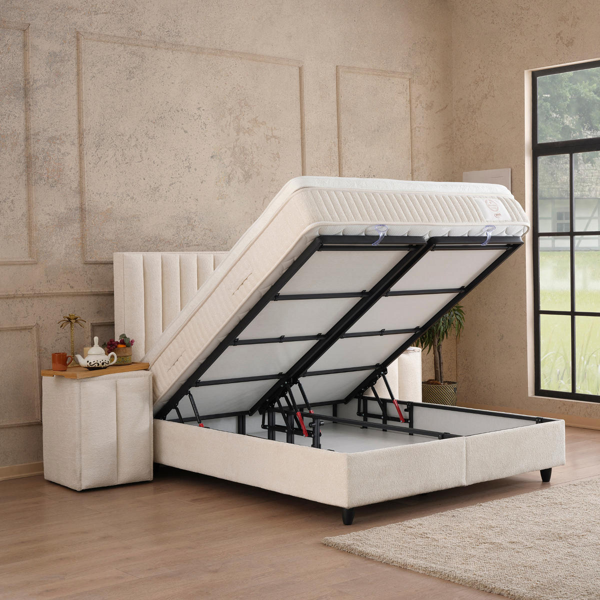 BOXSPRINGBETT Belezza Bett Boxspringbett 140x200 mit matratze - Beige, Holz (140/200cm) - Gowoll