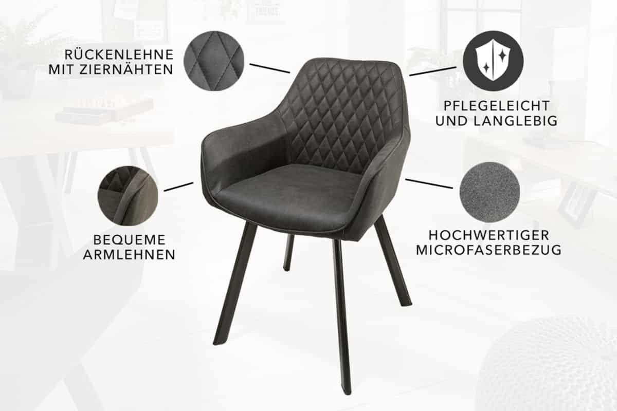 STUHL PALERMO Microfaser Anthrazit 85 cm - Schwarz/Grau, Textil/Metall (57/84/46cm) - riess-ambiente