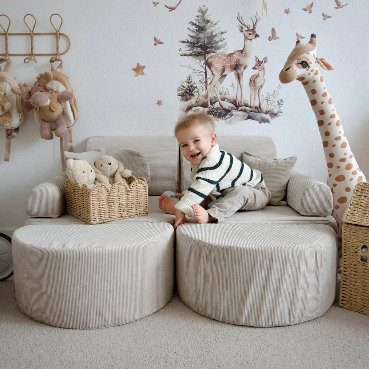 KINDERSOFA Pocket Max modular 12-tlg. aus Slimcord in Beige - Ecru, Textil (120/25/60cm) - MeowBaby