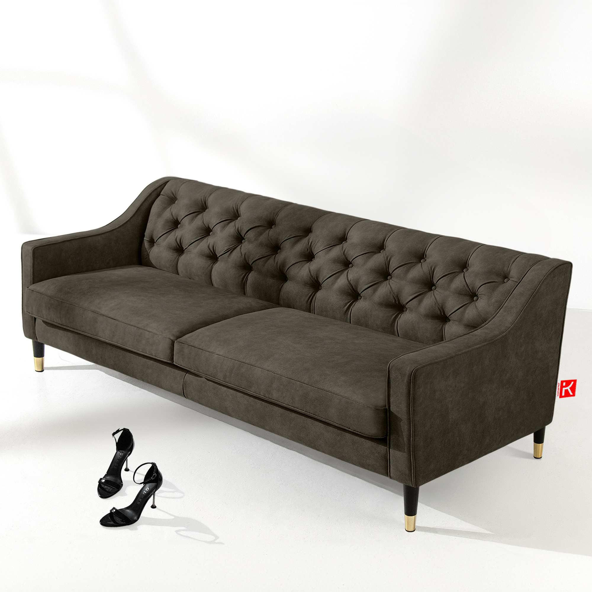 3-SITZER-SOFA NOMUS Velours, gesteppt, Graphit - Wengefarben/Graphitfarben, Holz/Holzwerkstoff (192/78/80cm) - KONSIMO®