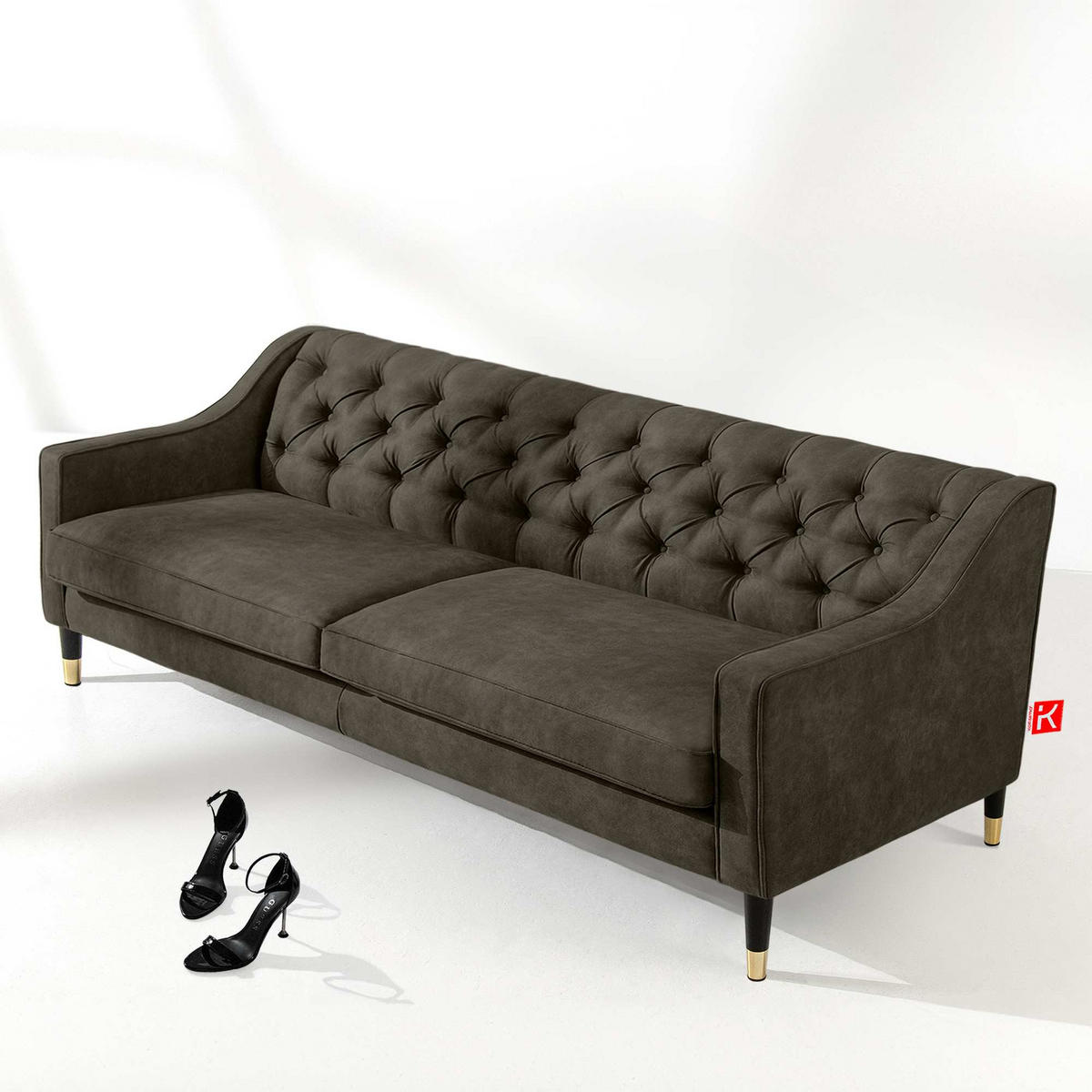 3-SITZER-SOFA NOMUS Velours, gesteppt, Graphit - Wengefarben/Graphitfarben, Holz/Holzwerkstoff (192/78/80cm) - KONSIMO®