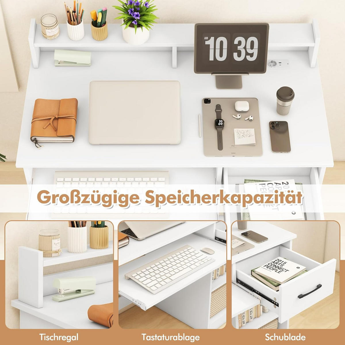 DATORBORD vitt - Vit, Träbaserade material (55/105/89cm) - COSTWAY