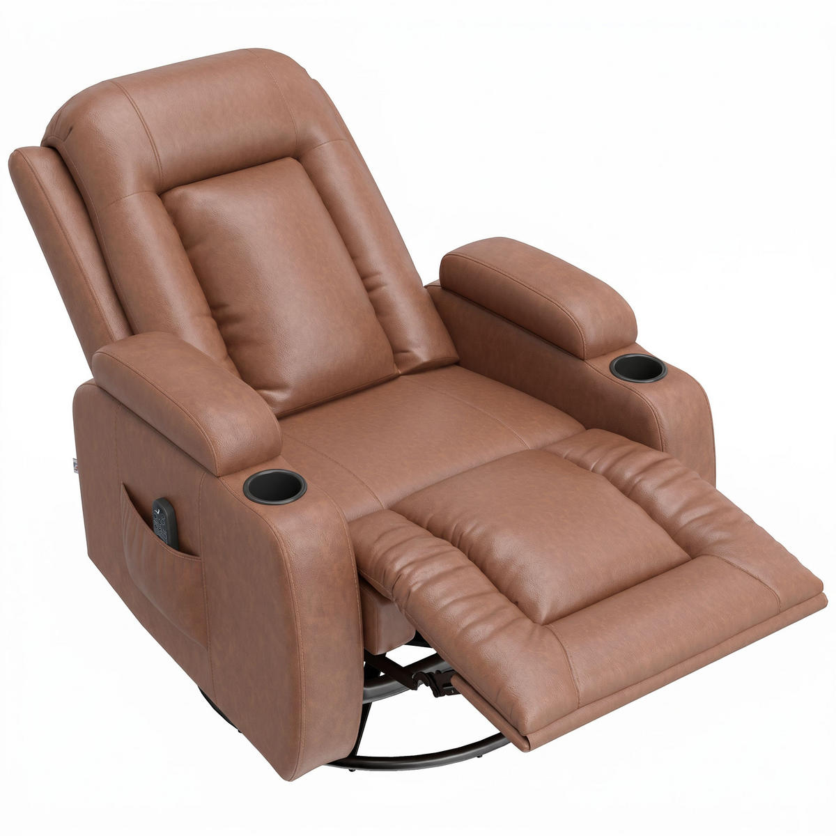 MASSAGESESSEL,MANUELL 150° Wärme Fernbedienung Getränkehalter PU-Leder,hellbraun - Braun, Leder (85/104/94cm) - Vallsero