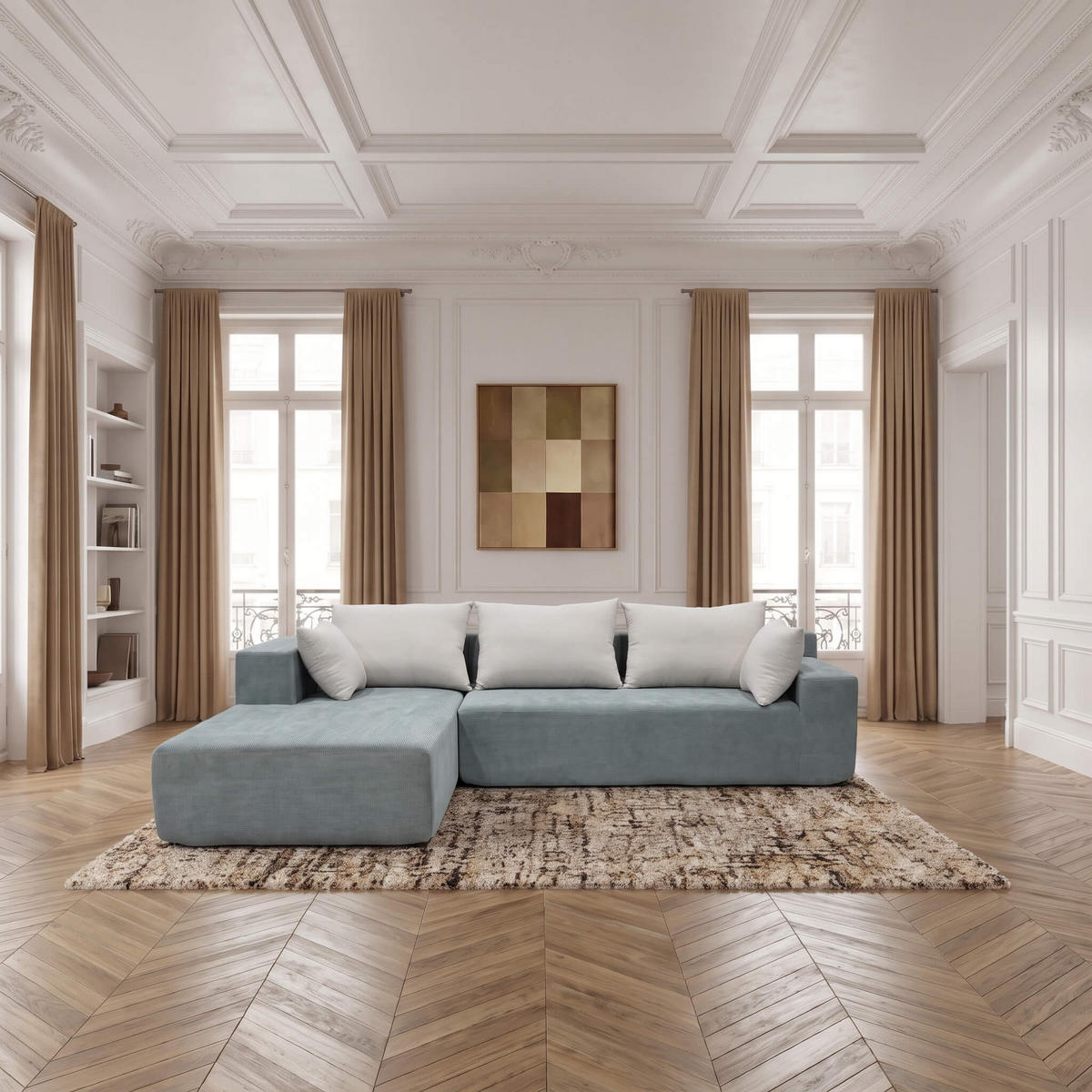 ECKSOFA Luna Salbei Weiß 3-Sitzer Links - Salbeigrün, Textil (267/175cm) - COCO Living