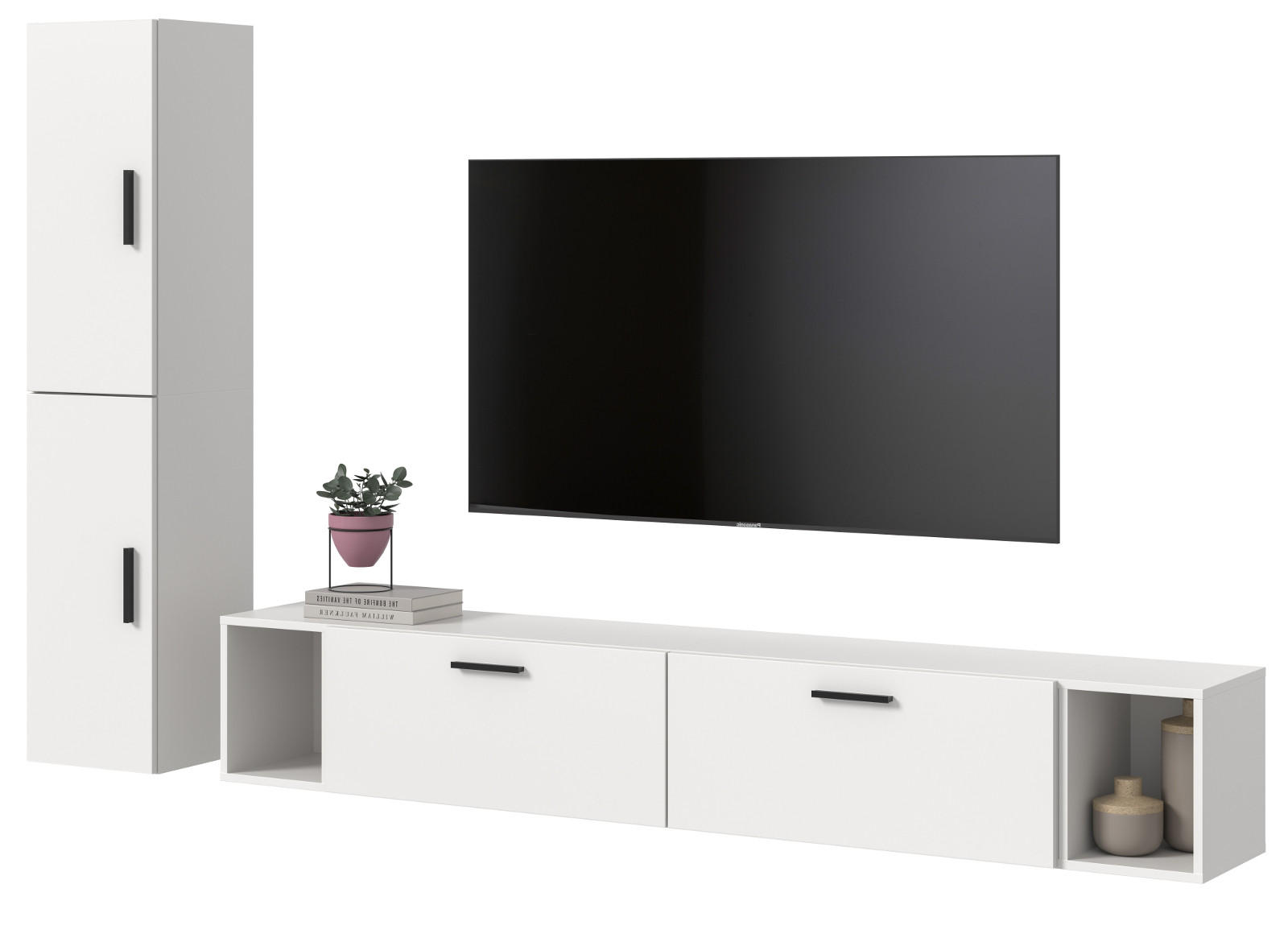 WOHNWAND weiß 249 x 184 cm, Wohnkombination hängend / stehend - Schwarz/Weiß, Holzwerkstoff/Kunststoff (249/184/34cm) - Inn.Furn