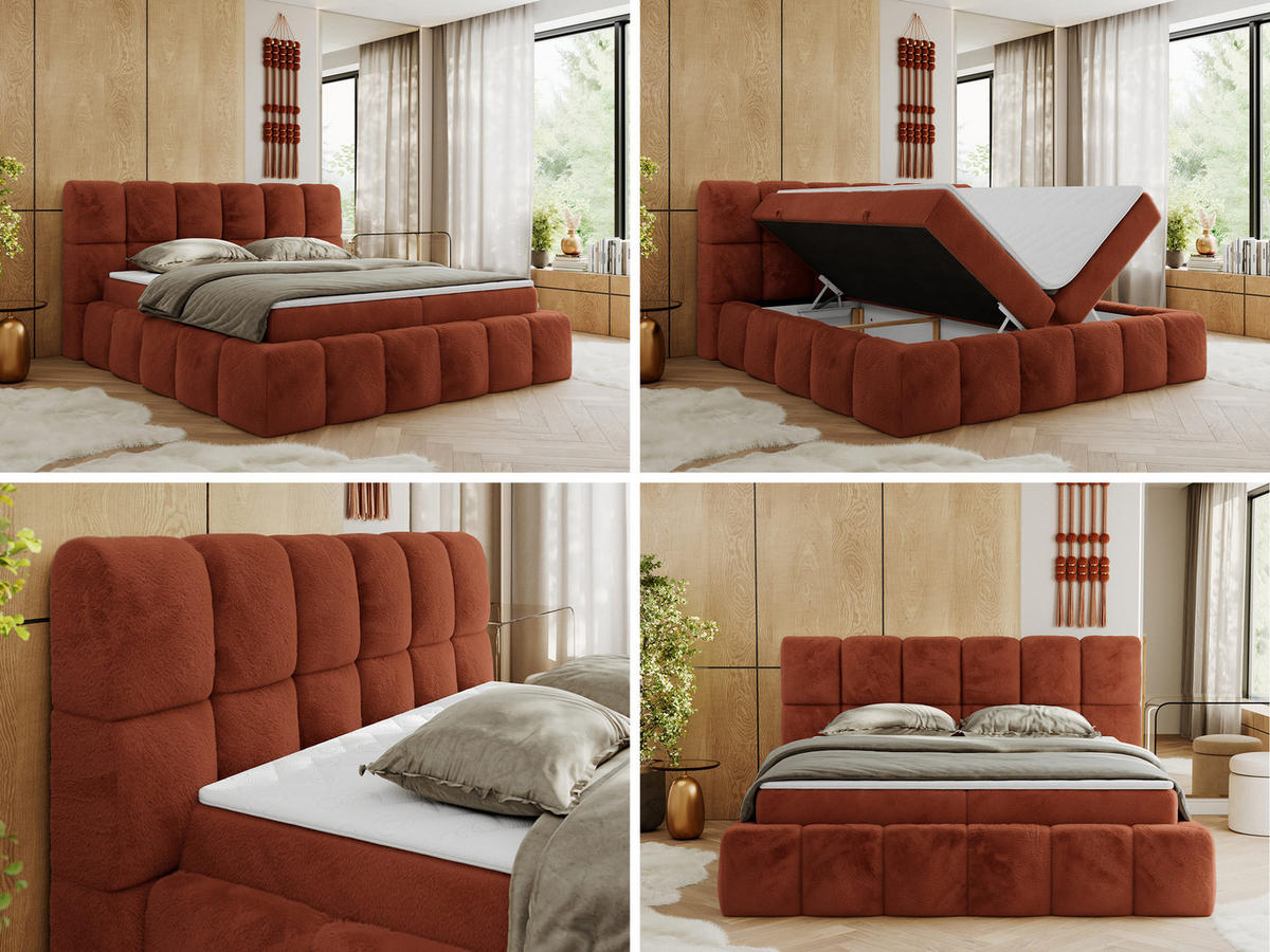 BOXBETT NIRA 200/200 - Orange Plüsch - H3 - Orange, Holz/Textil (200/200cm) - MKS