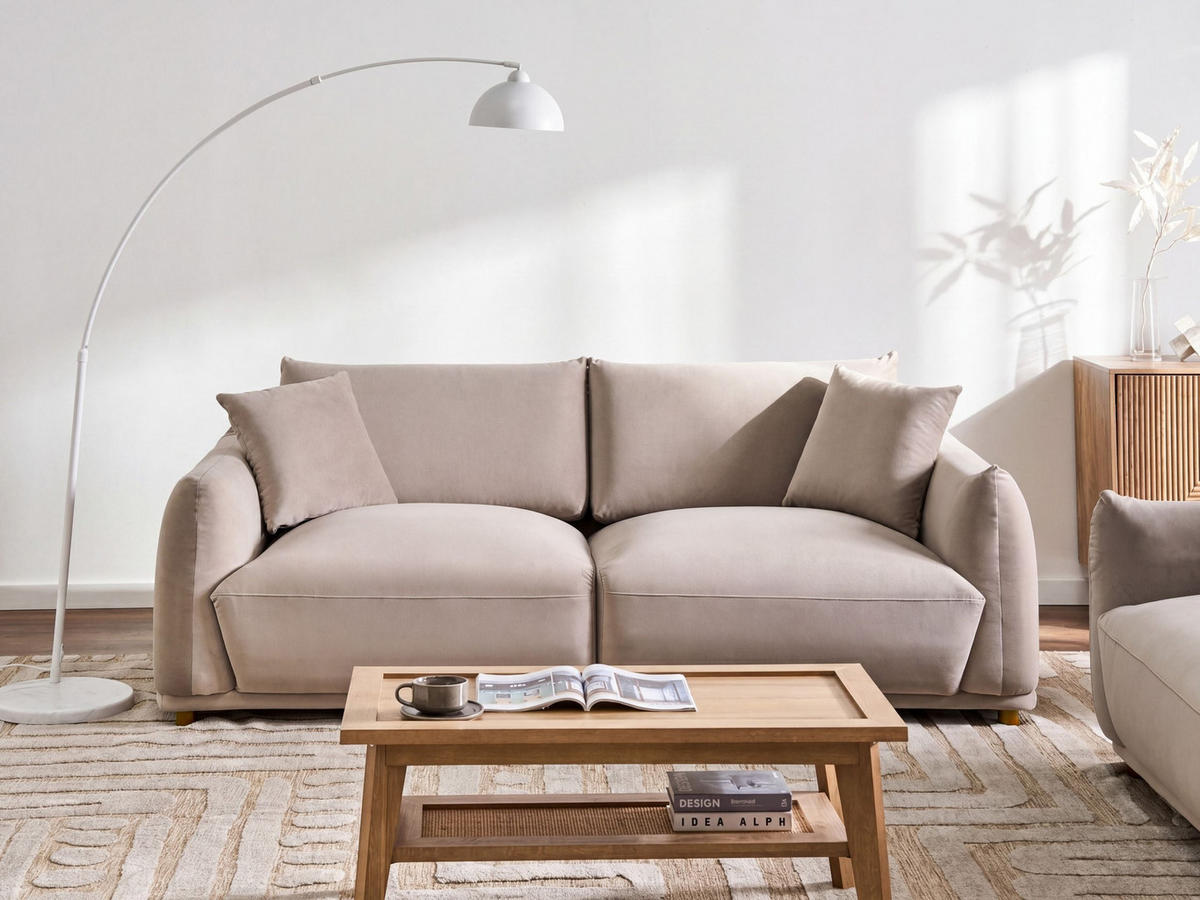 POHOVKA 3-místná Sametová látka Taupe Jubek - šedohnědá, textil (214/81/104cm) - Beliani