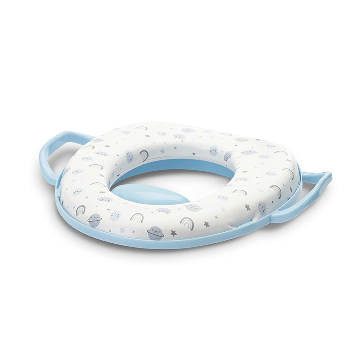 TOILETTENTRAINER 1013068 blau weiß Toilettensitz, Handgriffe, abnehmbares Sitzkissen, Spritzschutz - Blau, Kunststoff (34/30cm) - Lorelli