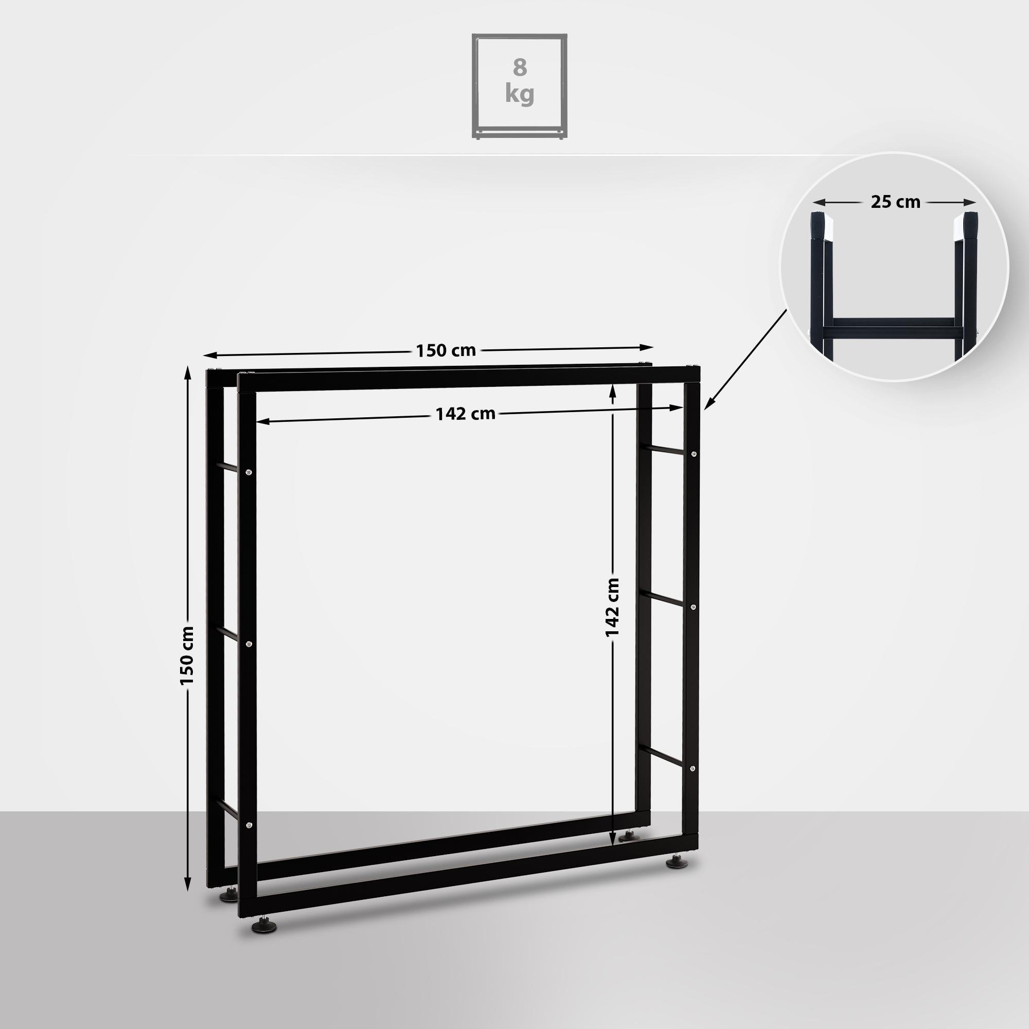 KAMINHOLZREGAL 150/25/150 cm Metall schwarz - Schwarz, Metall (150/150/25cm) - CLP