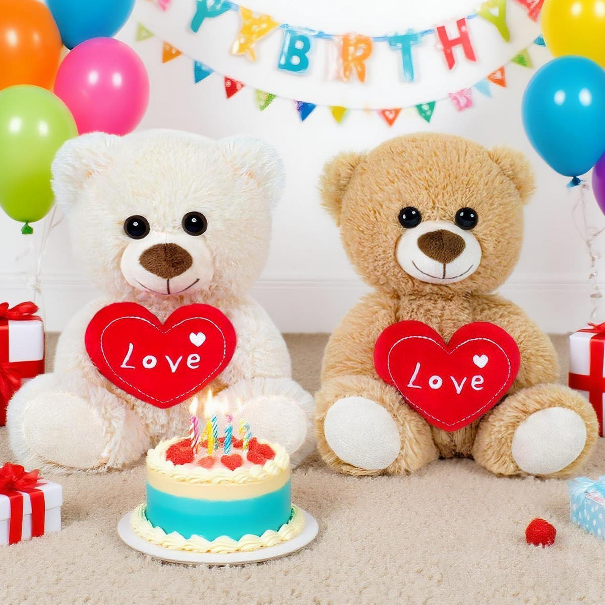 STOFFTIER Teddybär Love mit Herz Khaki - Braun, Textil (15/25cm)
