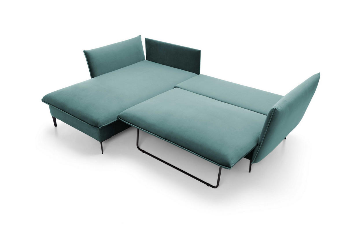 ECKSOFA SOLE Grün Plüsch-Stoff mit Schlaffunktion - Grün, Holz (258/167cm) - MASSENO