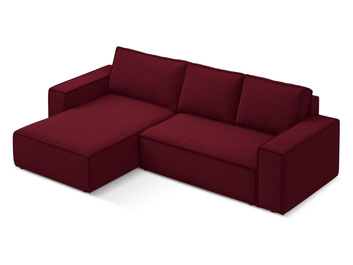 ECKSOFA mit Schlaffunktion Samt Stoff Rot - Bordeaux/Rot, Kunststoff/Textil (185/290cm) - Makamii
