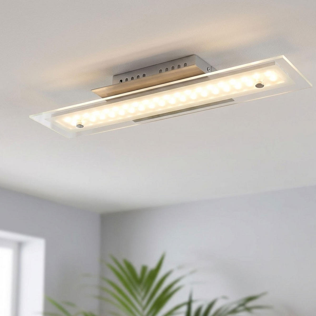 LED DECKENLEUCHTE Liguria Silber Chrom - Silberfarben, Glas (40/10/6.5cm) - Globo Lighting
