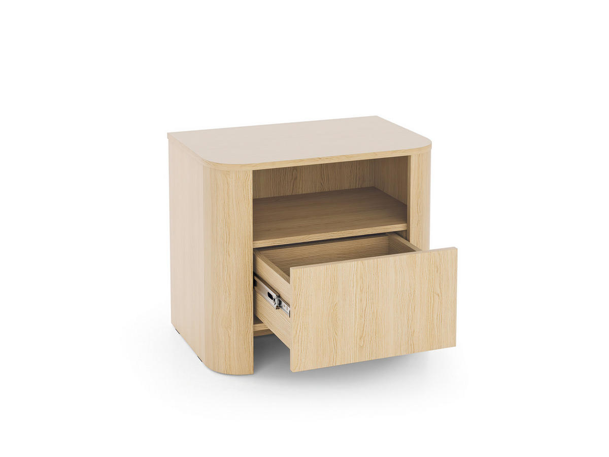 ABGERUNDETER Nachttisch AURA SN1SZ (Kaschmir Matt, Gold, Push to Open) - Eichefarben, Holz/Holzwerkstoff (58/52/39cm) - Ravio