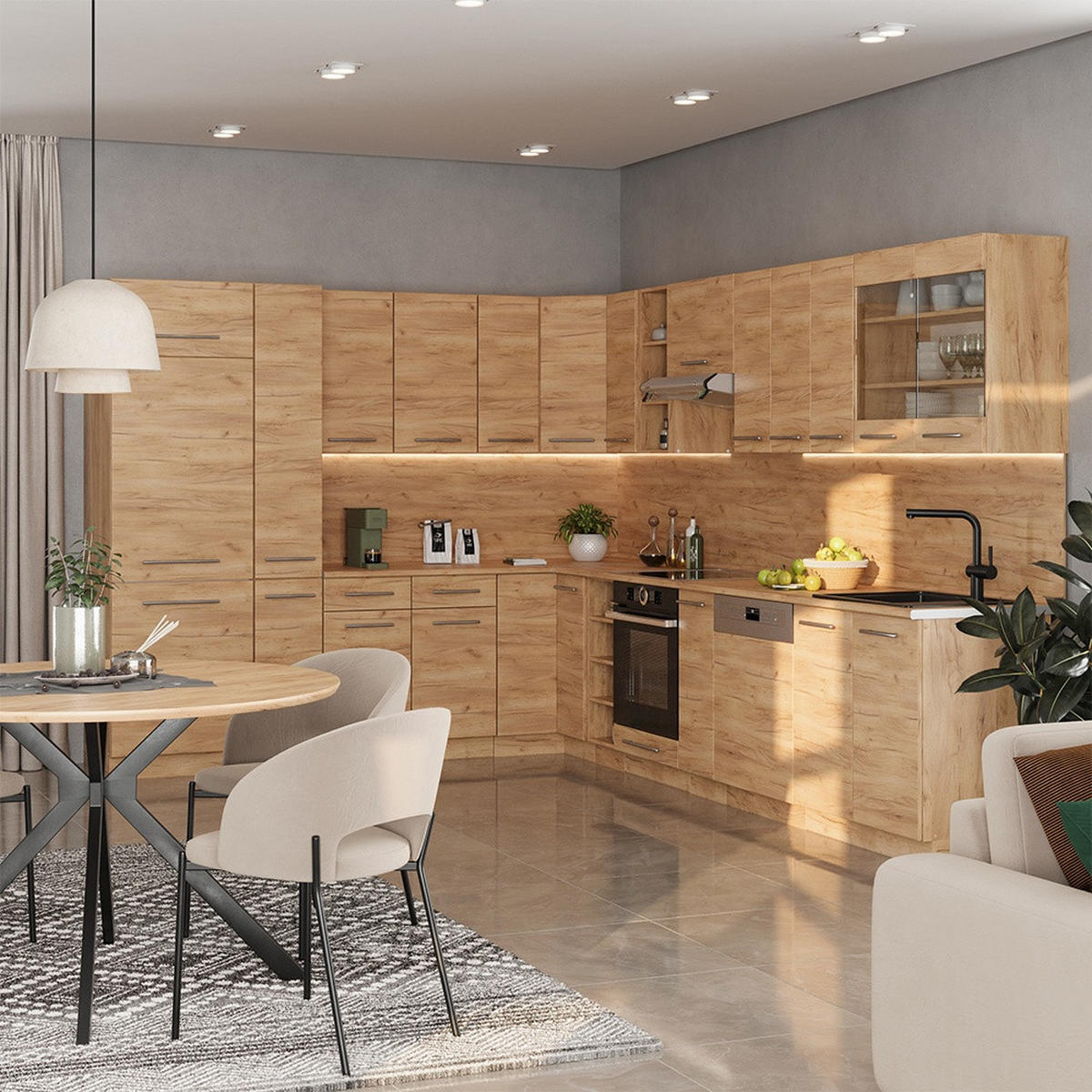 ROHOVÁ KUCHYŇA Fame-Line, Dub Goldkraft/Dub Goldkraft, 347 x 257 cm, AP Oak - dub medový, kompozitné drevo (347/206.8/60cm) - Vicco