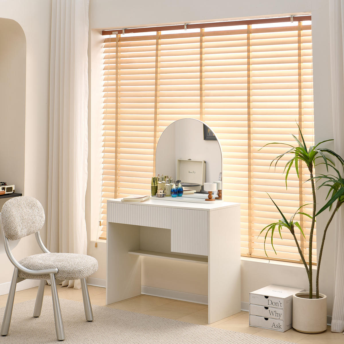 SCHMINKTISCH 40/90/135 cm weiß aus MDF mit Spiegel und 2 Schubladen - Weiß, Holzwerkstoff (40/135/90cm) - OKWISH