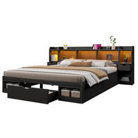 STAURAUMBETT 180 x 200 cm, Kopf- und Fußteil mit Stauraum, Schwarz - Schwarz, Holz (180/200cm) - KOMHTOM