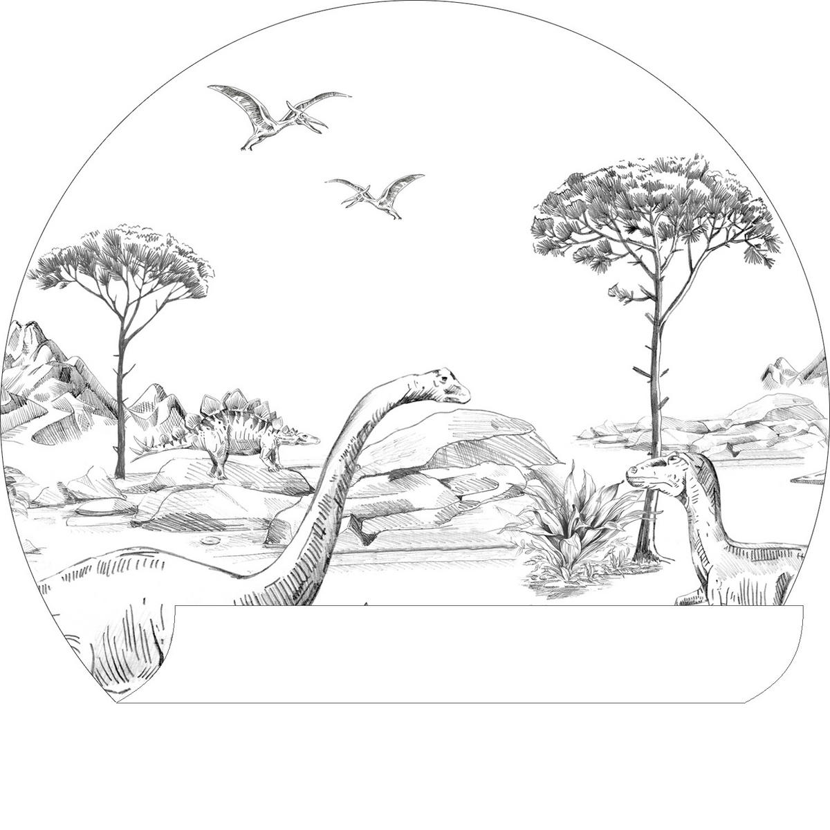 SELBSTKLEBENDE runde Tapete Dinosaurier Ø 70 cm - Schwarz, Papier (70/70/70cm) - ESTAhome