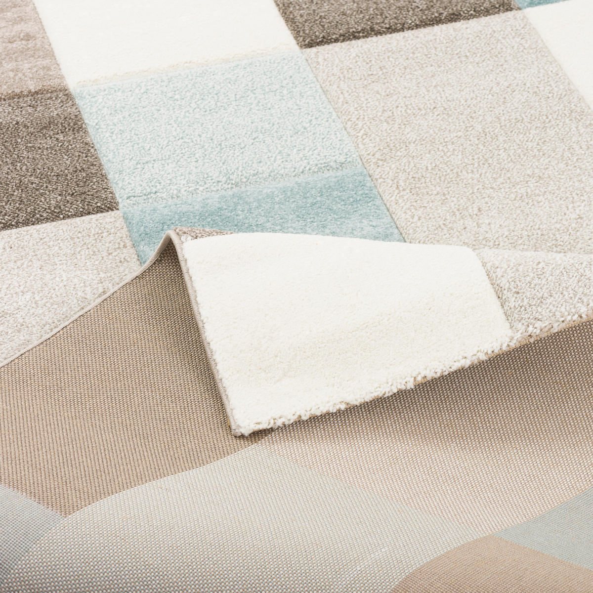 DESIGNER TEPPICH MAUI PASTELL BLAU BEIGE KARO - Blau/Beige, Textil (160/230cm) - Pergamon