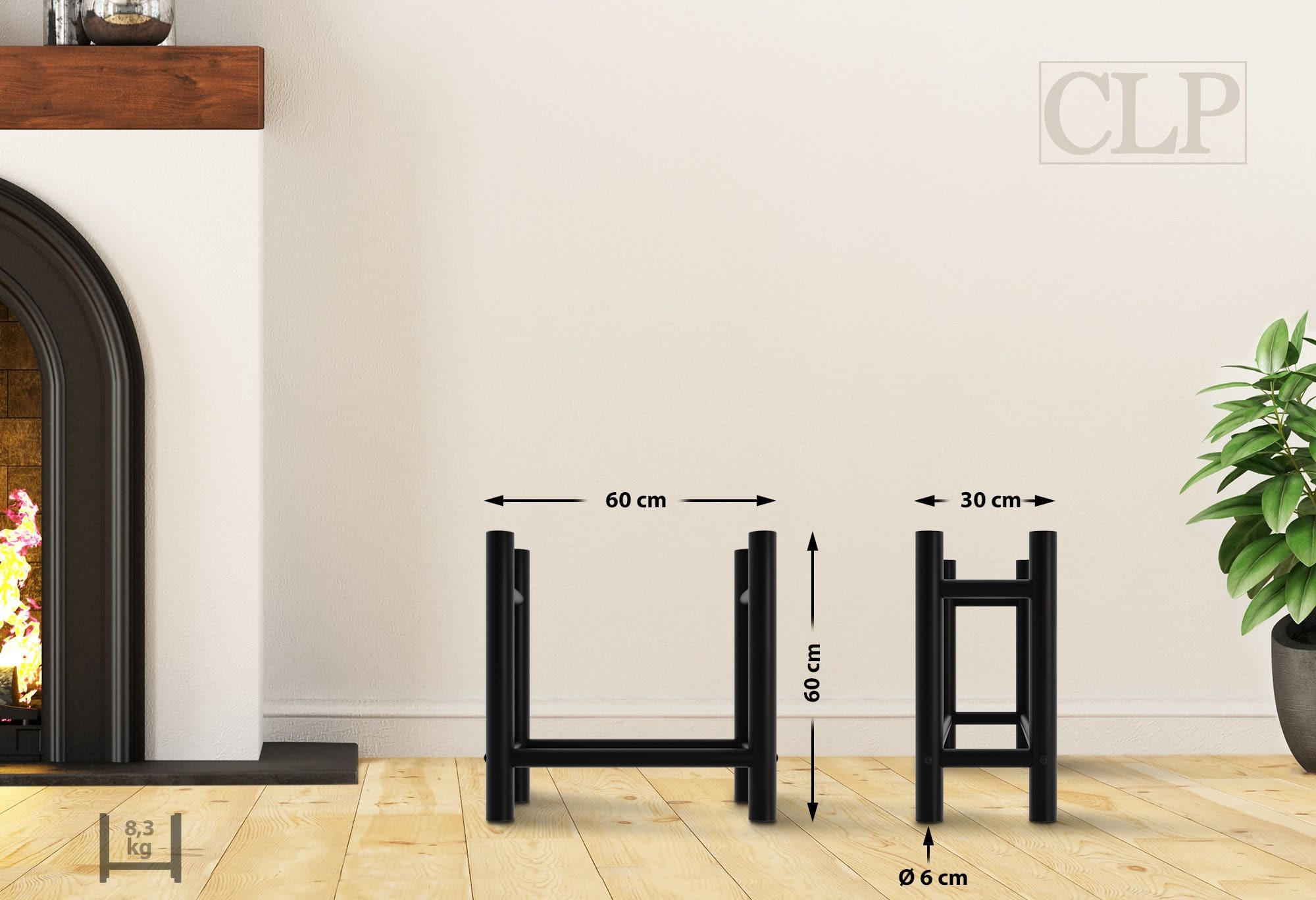 KAMINHOLZREGAL 60/30/60 cm Metall schwarz - Schwarz, Metall (60/60/30cm) - CLP