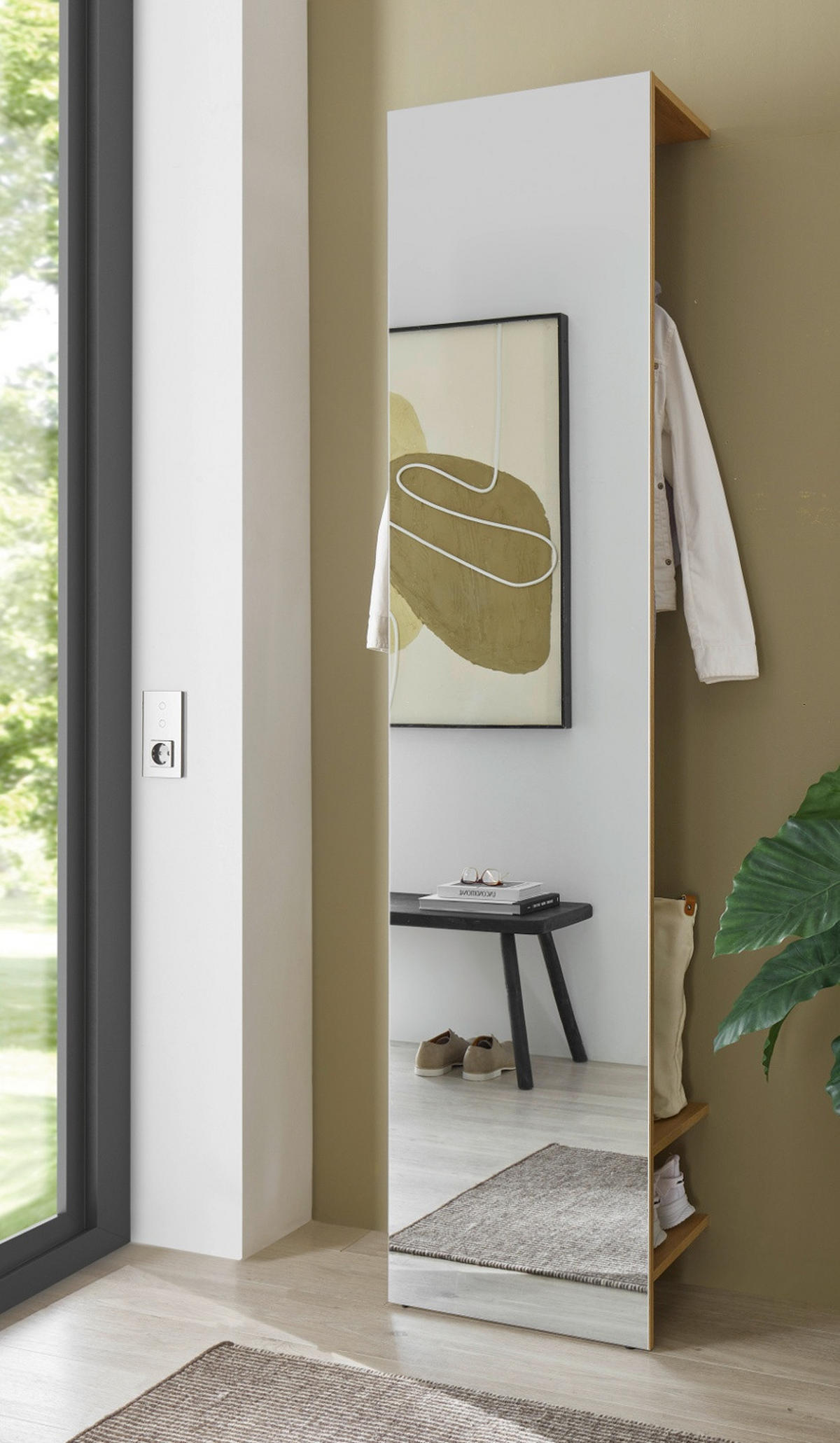 GARDEROBE in Evoke Eiche Kompaktgarderobe mit Spiegel 50 x 200 cm Center - Eichefarben/Schwarz, Glas/Holzwerkstoff (50/200/30cm) - Furn.Design