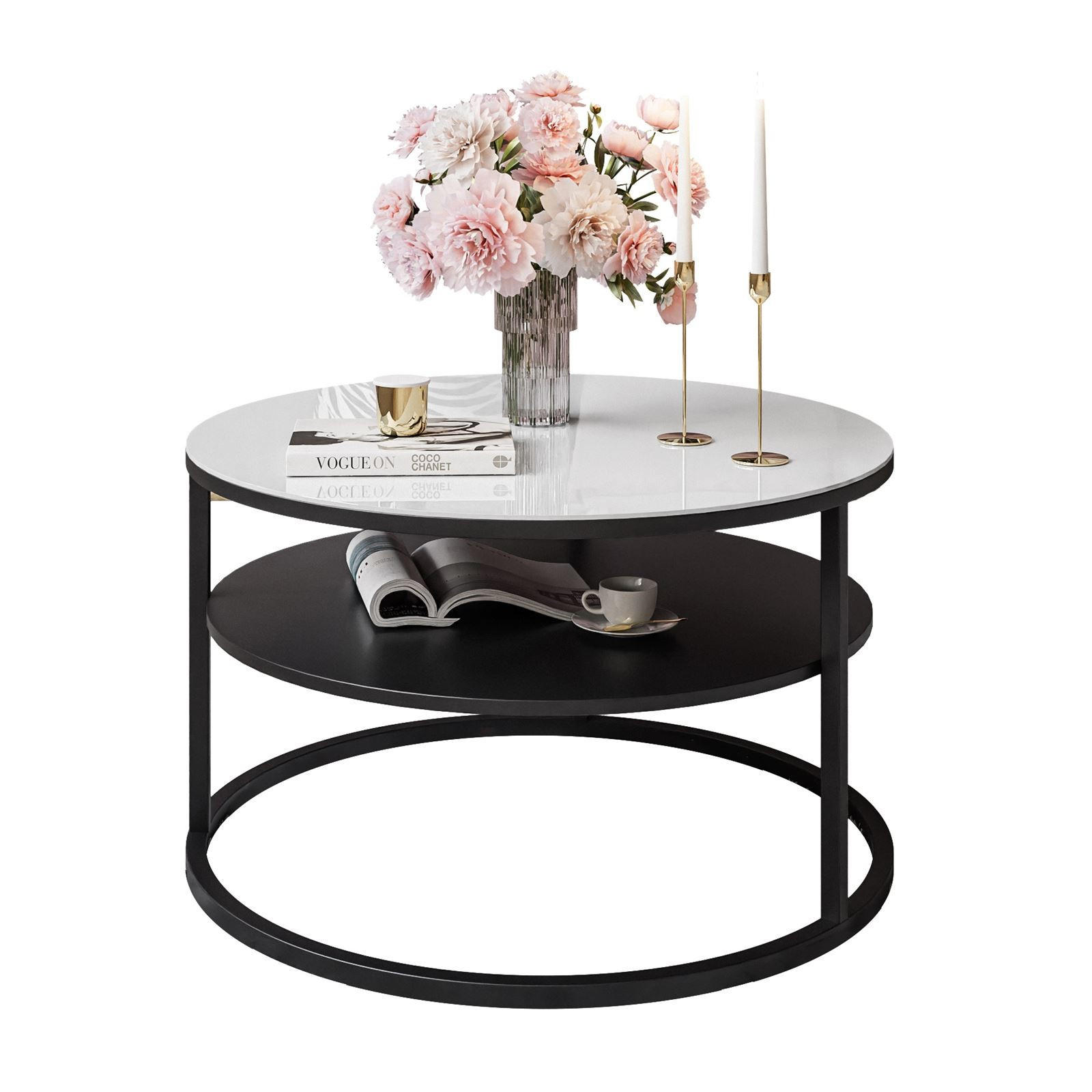 COUCHTISCH CIRI GLASS mit Regal - Weiß, Glas (70/70/47.4cm) - Lookway