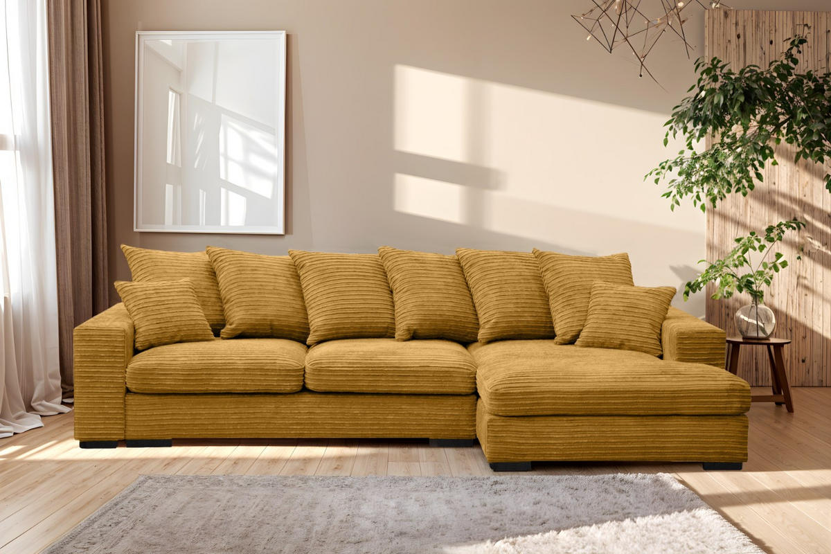 ECKSOFA Mit Schlaffunktion Und Bettkasten Couch L-form Gabon Stoff Zoom Gelb Rechts - Gelb, Holz (285/155cm) - Kaiser Möbel