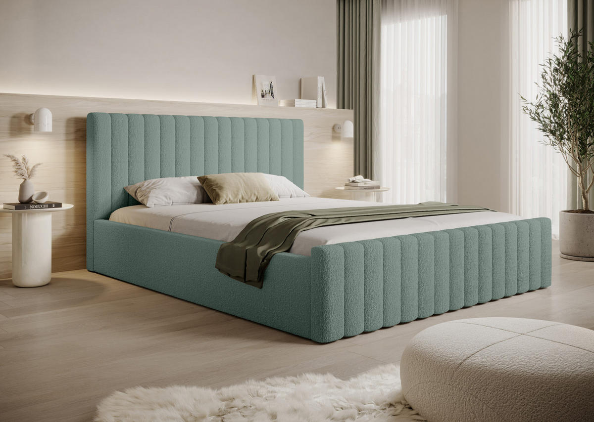 POLSTERBETT Safi 140x200 Grün (Abriamo 10 – Bouclé) - Grün, Holz/Textil (140/200cm) - Fedve