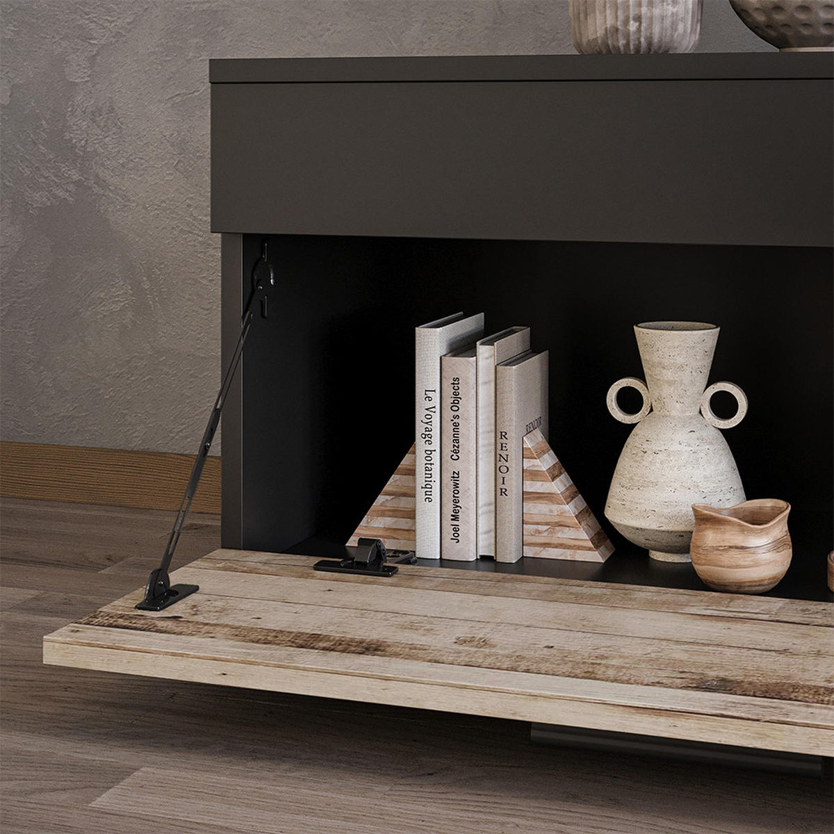 POLICE NA KNIHY Berno Černý/pískový dub - černá/Sonoma dub, kompozitní dřevo (70.8/38.9/35.3cm) - Vicco