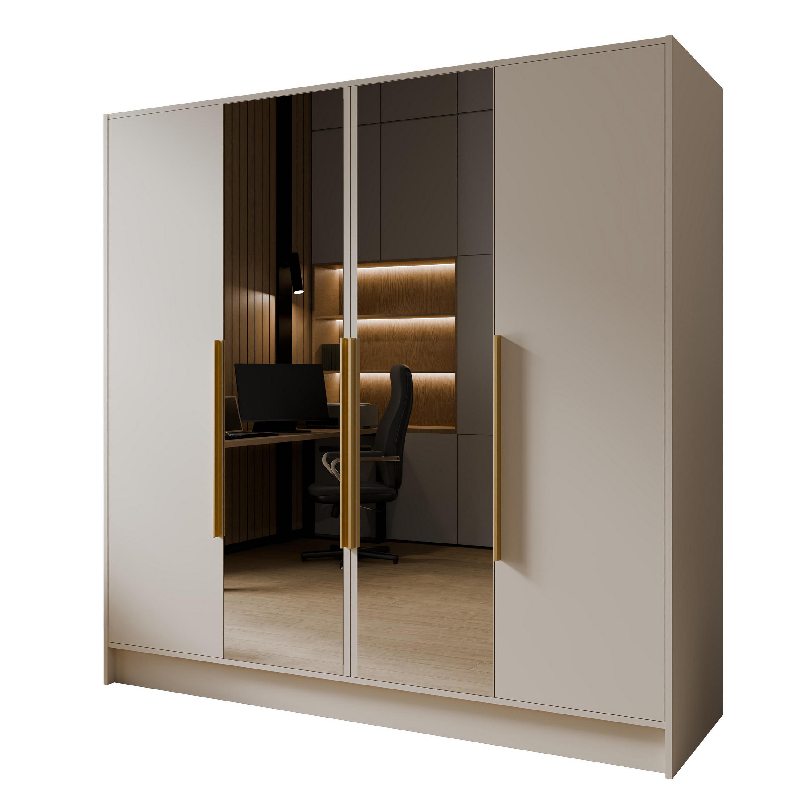 DREHTÜRENSCHRANK RENVO 200/200/51 cm Modern Kleiderschrank 4-türig mit Spiegel Kaschmir - Kaschmir, Holzwerkstoff (200/200/51cm) - MASSENO