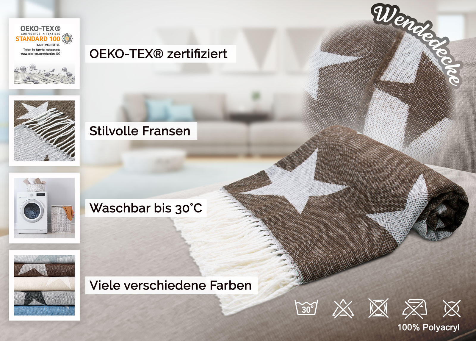 KUSCHELDECKE, 130x170 cm, 100% Polyacryl, Braun - Braun, Textil (130/170cm) - Zollner