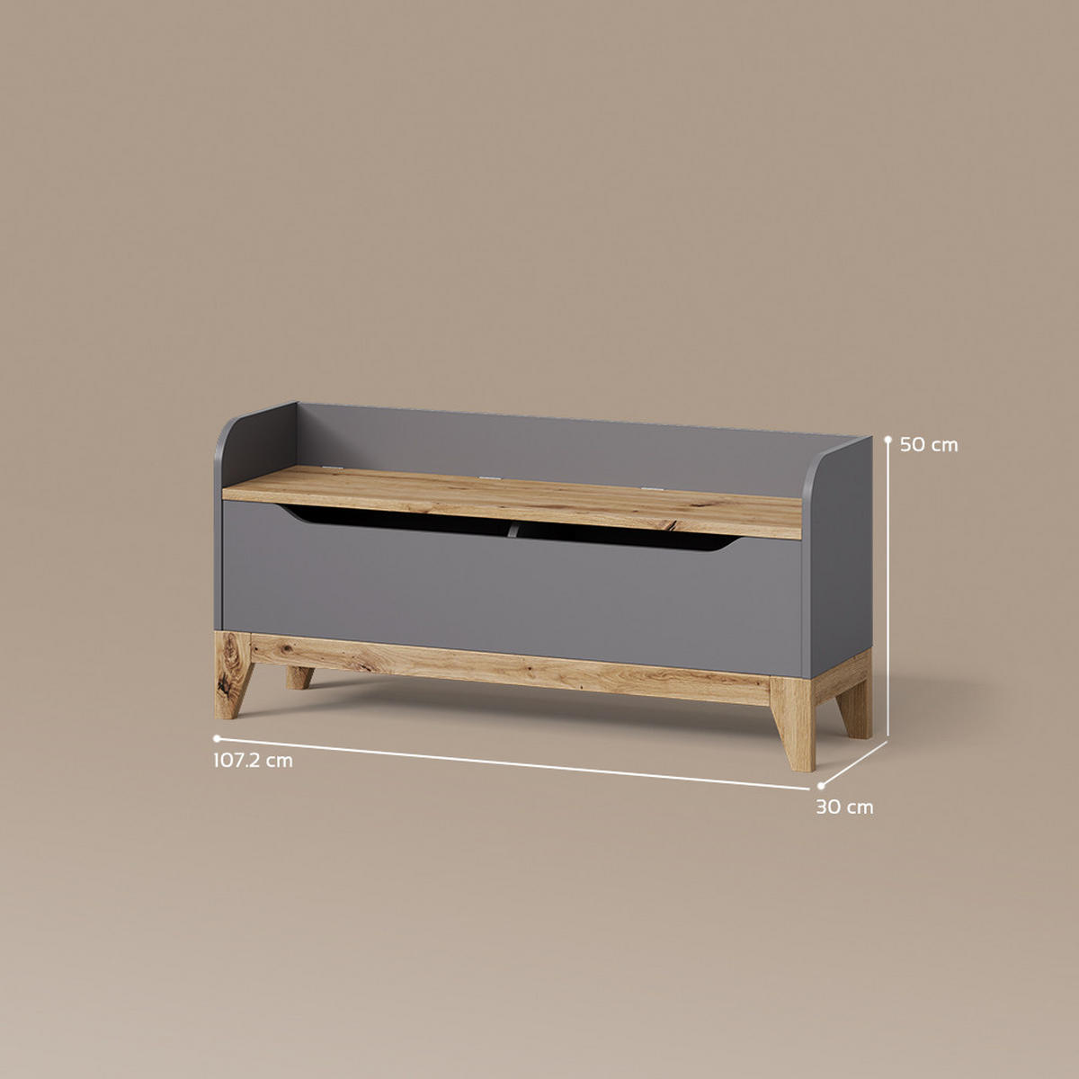 SPIELZEUGTRUHE Malia Grau/Artisan 107.2 x 50 cm mit Sitzbank - Eiche Artisan/Grau, Holzwerkstoff (107.2/30cm) - Livinity®