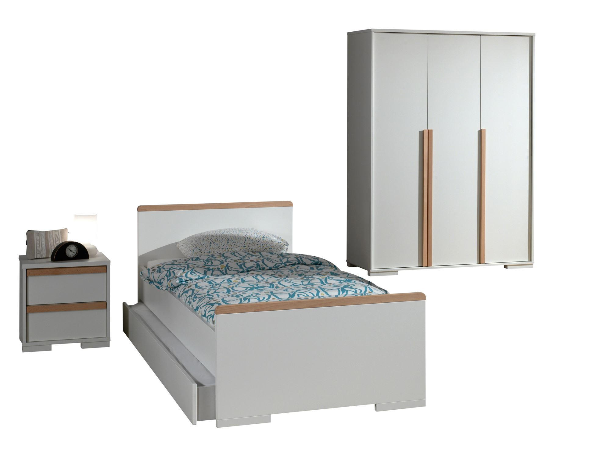 KINDERZIMMER komplett Set 4-tlg. Kariotta 15 Weiß Griffe Massivholz - Buchefarben/Weiß, Holzwerkstoff (477/1/287cm) - 58aufmkessel