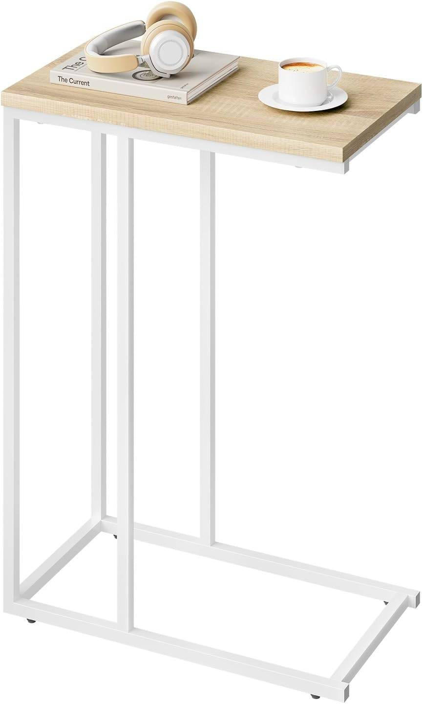 BEISTELLTISCH, Couchtisch C Form, 45 x 63,5 x 25 cm - Hellbraun/Weiß, Holzwerkstoff/Metall (25/45/63.5cm) - Woltu