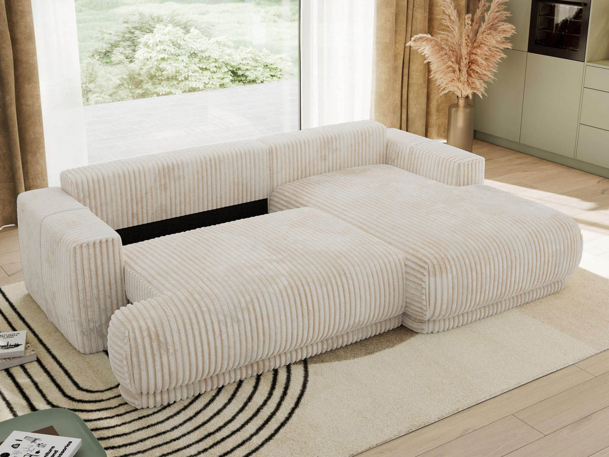 ECKSCHLAFSOFA RINA L Beige Cord - rechts - Beige/Schwarz, Kunststoff/Textil (172/266cm) - MKS