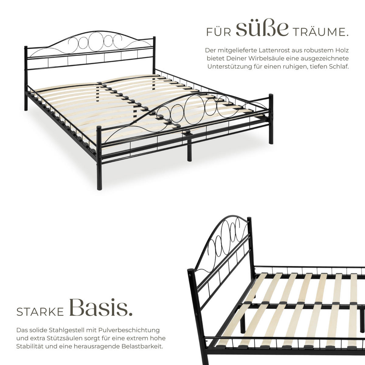 METALLBETT Sonno,180 x 200 cm,schwarz/schwarz - Schwarz, Metall - tectake