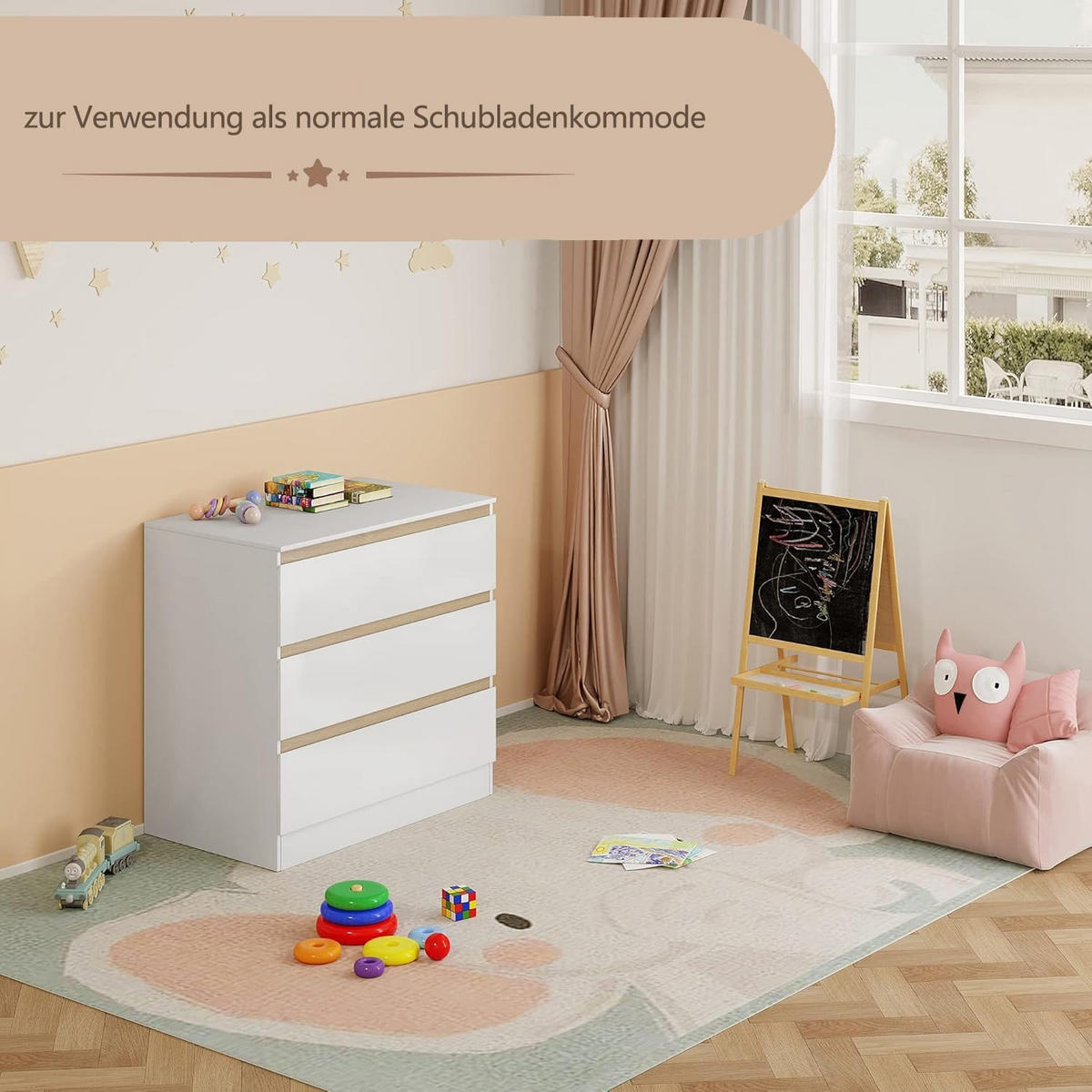 WICKELKOMMODE mit 3 Schubladen Weiß+Eiche 48 x 80 x 78 cm - Eichefarben, Holzwerkstoff (80/78/48cm) - Woltu