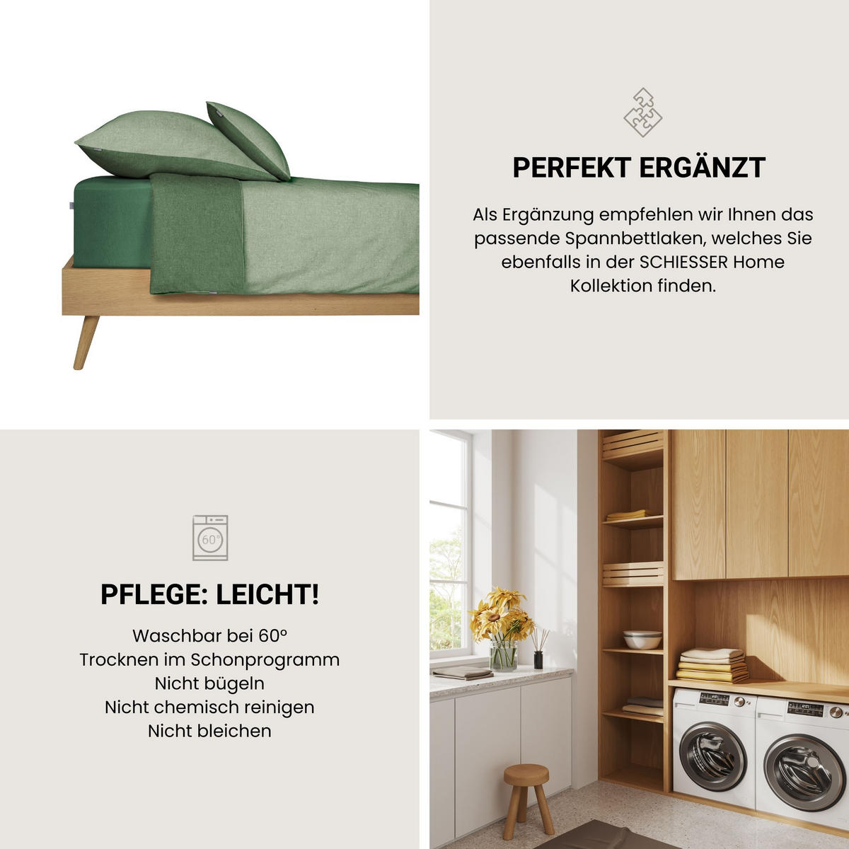 BETTWÄSCHESET Doubleface - Renforcé - 2-teilig - 135 x 200 cm - Grün - Grün, Textil (135/200cm) - SCHIESSER