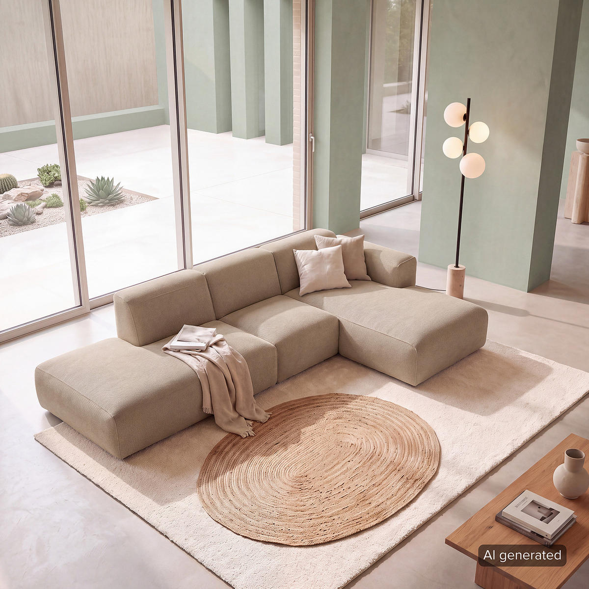 ECKSOFA mit Chaiselongue - Taupe/Schwarz, Kunststoff/Textil (290/173cm) - home24