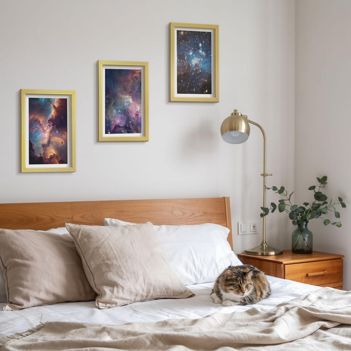 WANDBILDER 3er Set - 20x30 cm Goldrahmen - Kosmische Sternenlandschaften - Goldfarben, Kunststoff (20/30cm) - ArtPrintCave