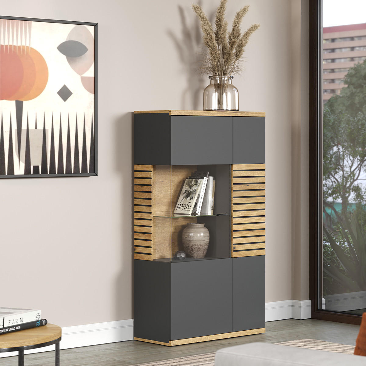 Thumbnail - Trendteam Highboard, Anthrazit, Holzwerkstoff, 80x146x37 cm, Wohnzimmer, Kommoden & Sideboards, Highboards