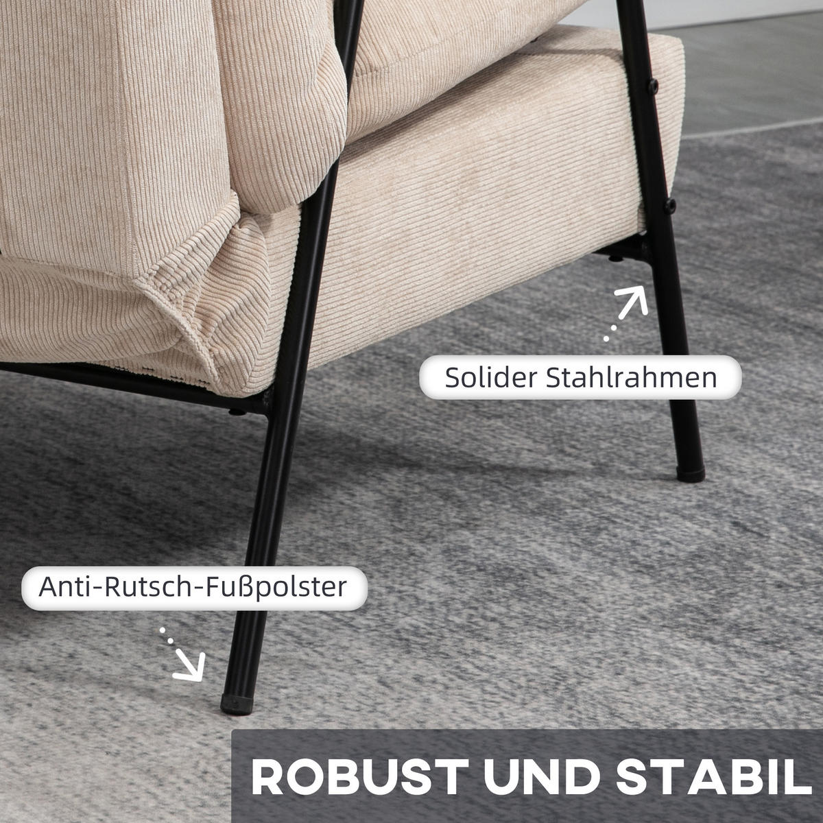 RELAXSESSEL mit Hocker Sessel mit Verstellbar Rückenlehne, Kissen für Wohnzimmer - Beige, Kunststoff (68/88/91.5cm) - HOMCOM
